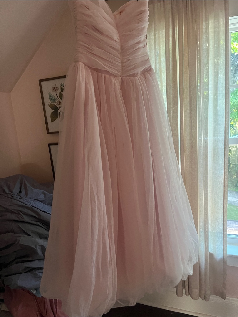 Anthropologie Strapless Blush Pink Tulle Midi Dress - Picture 4 of 4